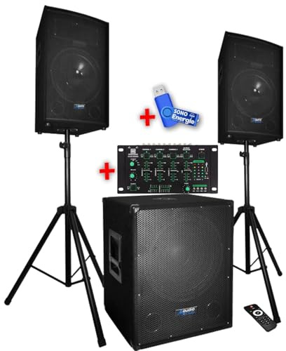Système Sonorisation Complet 2200W Enceintes + Subwoofer BM Bmsonic BMS1512 avec table de mixage bluetooth usb +clé usb 32gigas