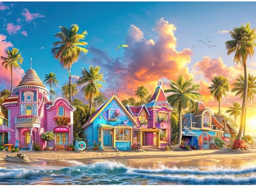 Chalzidar Puzzles for Adults 1000 Pieces,Romantic Beach Jigsaw Puzzle with 1:1 HD Poster, Perfect Interlocking No Dust, Stress Relief Ideal Gift for Family Games