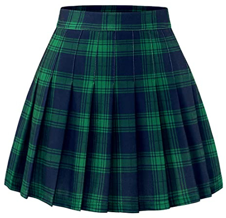 Timormode Faltenrock Damen Elastische Hohe Taille Röcke A Linie Mädchen Karierter Rock Skater Mini Rock Green Navy Plaid L