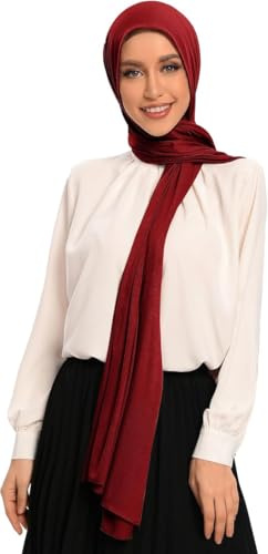Kiran Fashion New Premium JERSEY HIJAB Scarf Headwrap Stretchy Soft Large Plain Wrap Lycra Long (Burgundy)