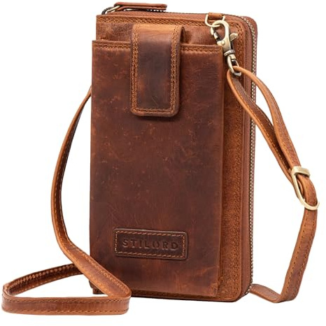 STILORD 'Nelly' Geldbörse mit Handyfach Leder 3-in-1 Handytasche Umhängetasche Portemonnaie zum Umhängen Handy Umhängetasche Damen Vintage Echtleder, Farbe:sesto - cognac