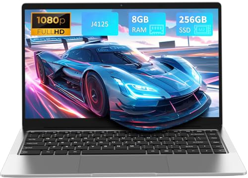 Auusda 14 FHD Laptop, 8GB DDR4 RAM 512GB SSD, J4125 up to 2.9GHz, 1920×1080 IPS Display, 5G WiFi Bluetooth, for Home Office Student Use, Slim Portable Notebook - Silver,USB3.0,USB2.0