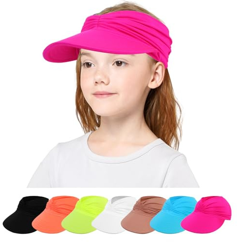 TAGVO Barn visir mössa solhatt för flickor och pojkar 3–9 år, UV-skydd sommarhatt brett brätte med ventilerande svettband, elastisk strandhatt golf tennislock för utomhussport, Rosenröd, one size