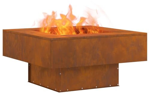 vidaXL Braise Marron 80 x 80 x 40 cm Acier, Brasero carré Moderne, Solution de Chauffage Robuste pour Jardin et terrasse, Design Tendance pour soirées Entre Amis