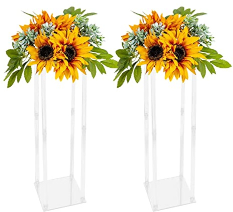 DHQCQL blomställ, 2 stycken akrylblompelare med akryllock, 20 x 20 x 80 cm transparent blomhylla för bröllop mittstycken förlovning födelsedag bordsdekoration