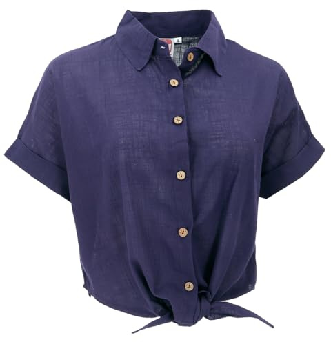 GURU SHOP Blusa de algodón ligero para mujer, de verano, con lazo, azul oscuro, 40