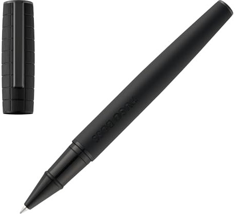 BOSS HUGO Arche Bauhaus Black – Exklusives Schreibgerät aus Aluminium & Messing – Hochwertiges Schreibgerät in Geschenkverpackung - gebürstete Oxidation & Pulverbeschichtung (HSK574) (Tintenroller)