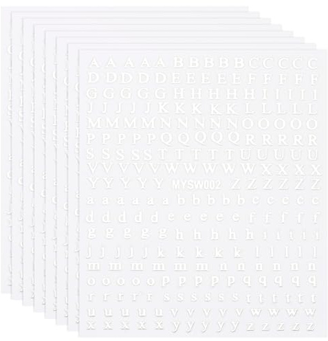 PATIKIL Calcomanías De Uñas Con Letras, 8 Hojas Calcomanías Autoadhesivas 3D De Letras En Inglés Pequeño Alfabeto Diseño Fluorescente Y Metálico Para De Uñas Para Mujeres, Blanco