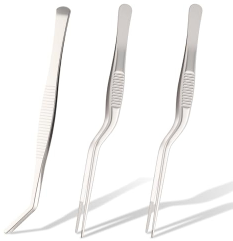 3 pinzas de acero inoxidable de 16 cm, punta recta y curvada para reparación electrónica, joyas, manualidades, modelismo