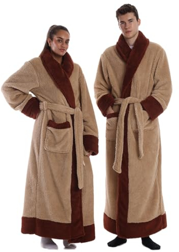 Gegeryozer Peignoir en Flanelle Chaude Adulte - Robe de Chambre d'Intérieur sans Capuche avec Poches et Ceinture Ajustable - Confort Doux Unisexe - Lavable en Machine