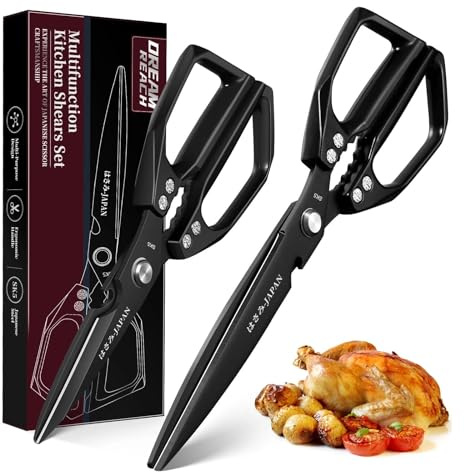 Dream Reach Forbici da Cucina, Multifunzionali Trinciapollo e Forbici da Cucina Allungate per Pollo, Carne, Verdure, Pollame, Pesce Nero
