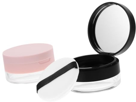Healvian 2 st Bärbar Puderbehållare med och Puff för Löst Puder Fixeringspuder och Blush Resvänlig Makeupbehållare för Kvinnor och Makeupartister