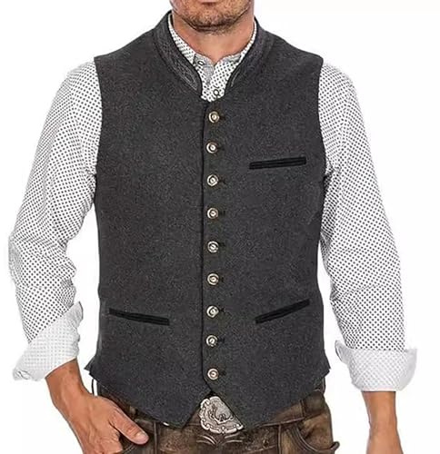 unilarinna Gilet per costume tradizionale bavarese da uomo, senza maniche, per Oktoberfest, taglie forti, con bandana, per matrimonio, musica, occasione, grigio., M