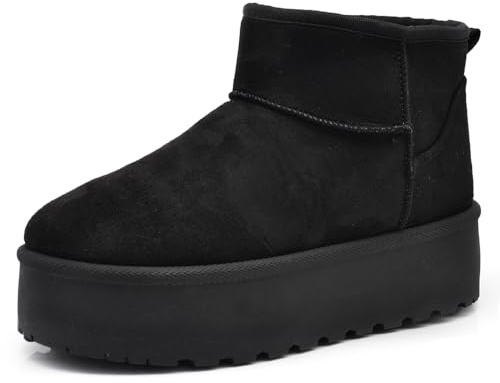 IF Stivali Stivaletti Mammut Da Donna Alla Caviglia Con Pelo Pelliccia Platform Zeppa Camoscio Sintetico 85-62 Nero N.36