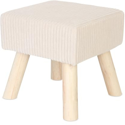 Relaxdays Hocker Cord, Holzbeine, gepolstert, HxBxT: 30x30x30 cm, eckig, Sitzhocker, Fußhocker, Wohnzimmer, beige/Natur