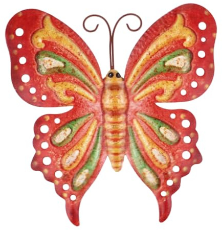 Cabilock Decoración de Pared Hierro Artístico Rojo Colgante Metálico Delicado para Jardín y Hogar Ornamento Mural Artesanal que Aporta Color y Frescura Natural