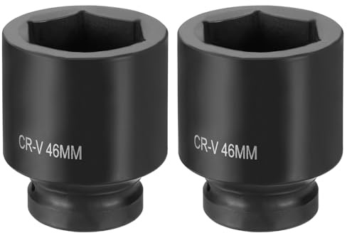 sourcing map 2pcs 6 Point Impact Socket 1 Drive 46mm Metric Socket CR-V Steel Spindle Axle Hex Sockets for Machine Shaft Nuts Bolts Repair, Black