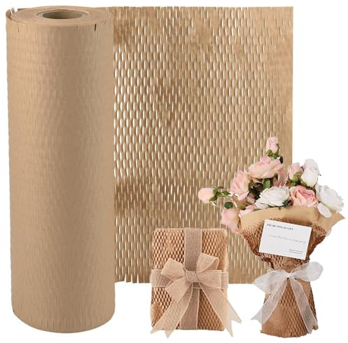 Honeycomb Packing Paper Roll 30cm x 30m, Sustainable Bubble Wrap Alternative for Moving House, Shipping Fragile Items & Gift Wrapping, Brown Kraft Cushioning (11.8 x 98.4')