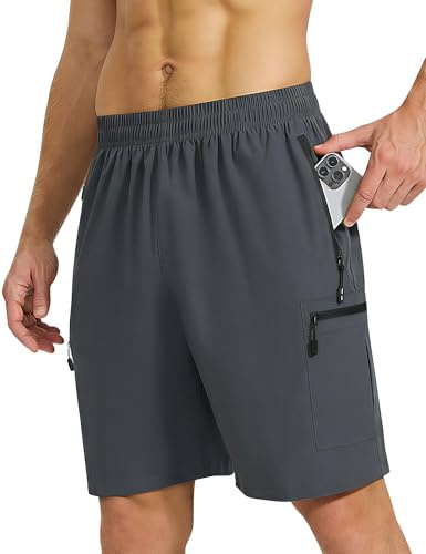 ZENGVEE Men's Running Gym Sports Training Shorts with Zip Pockets DGra-L
