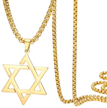 Dreamtimes Star of David Necklace for Men Women Stainless Steel Jewish Star Necklace Hexagon Pendant Dainty Religious Jewish Jewelry (Gold)