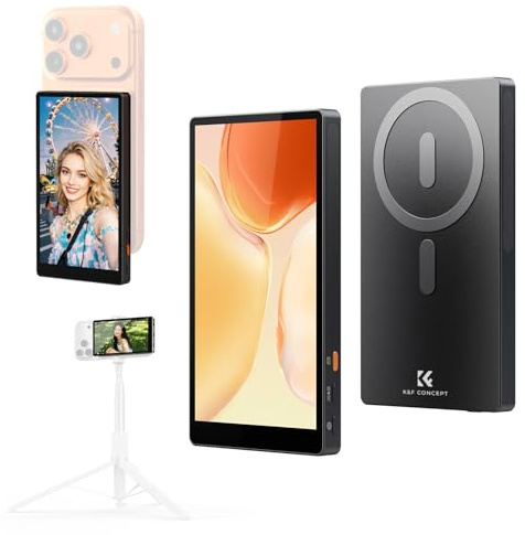 K&F CONCEPT Selfie-skärm för iPhone, 5 tum trådlös iPhone-skärm | Magnetisk backkamera spegelskärm för innehållsskapare, vlogging och livestreaming, ultralång 6-timmars batteritid – M5