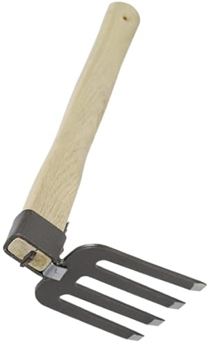 PAMINGONO Rastrillo Pequeño de Mano para Jardinería, Herramienta Agrícola de Acero Mango de Madera, 4 Dientes, Rastrillo Desherbador Práctico y Ligero para Plantar Flores y Cultivo