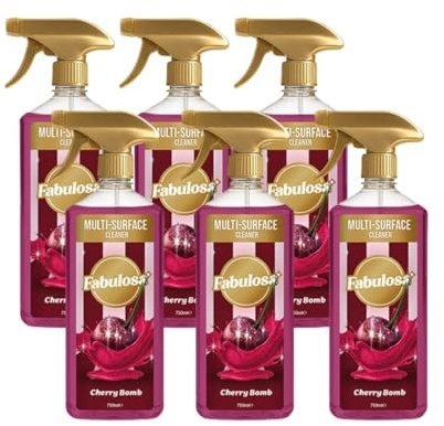 Fabulosa Antibacterial Disinfectant Spray, All Purpose Multi Surface Cleaner, 750ml, 6 Pack, Cherry Bomb