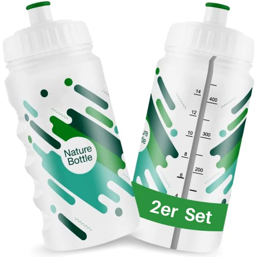 HiLo sports 2er Set Fahrrad Trinkflasche 500ml | Zuckerrohr Radflasche| dichte Sportflasche | Fahrradflasche Rad Flasche | Trinkflasche Fahrrad (weiß, grün)