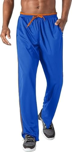 KEFITEVD Sport Sweatpants Men Open Hem Tracksuit Bottoms Loose Fit Stretch Mesh Joggers Quick Dry Walking Trouser Blue Orange XL