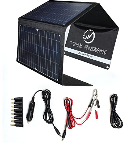 Cargador Solar Portátil 28W USB y Type-cy 4 Paneles Solares 1 Puerto DC portátil Impermeable QC3.0 Carga rápida Cargador Solar para Camping, teléfonos móviles, Banco de energía