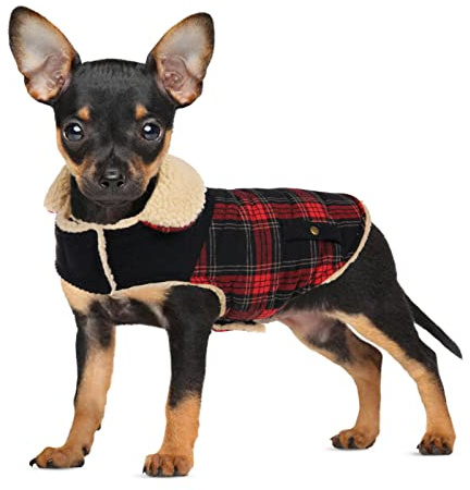 Preferhouse Winter Coat for Small and Medium Dogs, Puppy Plaid Jacket, Warm Coat for Cold Weather, Windproof Warm Dog Garments, Pet Thickened Outfits Indoor Outdoor, Red M