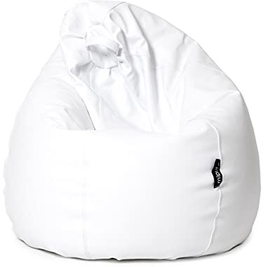 MiPuf - Puff Pera XXL Blanco | Puff con Relleno Incluido EPS de Alta Recuperación | Fabricado en España con Tejido Polipiel Alta Resistencia | Puf Gran Comodidad Doble Costura y Doble Cremallera
