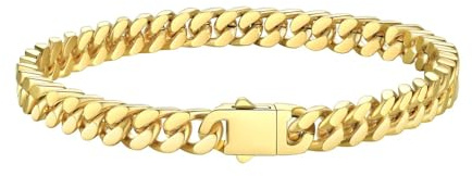 Bestyle 5mm 18K Gold Filled Miami Cuban Chains Bracelets Cool Causal Style Stainless Steel Curb Link Chain Bracelet for Men & Women, Daily Wear Gold Hand Chain 19cm/7.5Inch