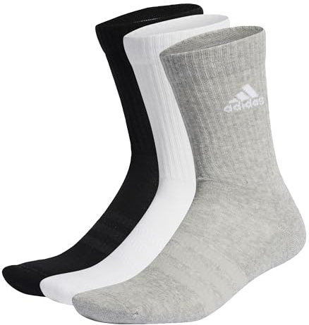 adidas Cushioned Crew Socks 3 Pairs, Calze Medie Unisex - Adulto, Medium Grey Heather/White/Black, XS (Pacco da 3)