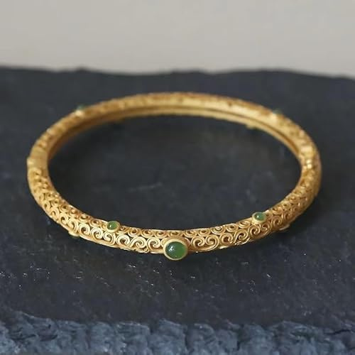 ENESEA Squisiti gioielli con bracciale in argento, antico lingotto Xiangyun cavo intagliato in argento sterling 925 intarsiato con bracciale a scatto placcato oro con stile cinese 1 pezzo.