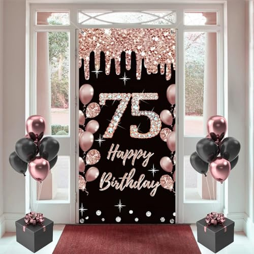 75. Geburtstag Dekorationen für Frauen, Rosegold Hintergrund, 180 cm x 90 cm, Party Supplies, Willkommensschild
