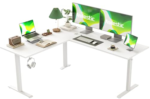 Agilestic L-förmig Höhenverstellbarer Schreibtisch, 160 x 140 cm Schreibtisch Höhenverstellbar Elektrisch, Eckschreibtisch Ergonomischer Steh-Sitz Tisch Computertisch, Weiß