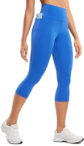 CRZ YOGA Mujeres Butterluxe Leggings Capri con Bolsillos 48cm - Workout Yoga Pantalones Cintura Alta Azul Destello 38