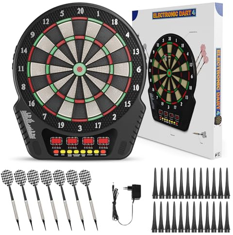 Helangel Diana Electrónica Profesional con Pantalla LCD Digital y Dardos de Punta Suave, Diana Dardos Electronica con 27 Juegos, 243 Modos Ideal para Amigos, Familia, Oficina, Fiestas de Pub.