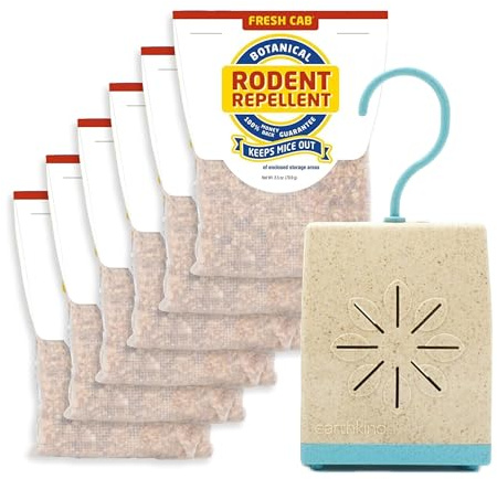 EarthKind Fresh Cab Rodent Repellent & Pouch Pod - Botanical Rodent & Mouse Repellent - Made with Plant Fibers & Essential Oils - Pest Repellent - 6-Pack Plus 1 Pouch Pod