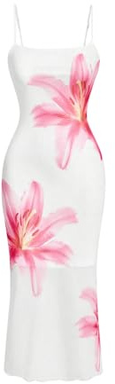 Floerns Women's Flower Slip Dress Spaghetti Strap Summer Bodycon Cami Dress