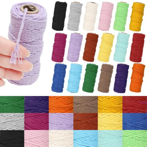 Tutamaz Makramee Garn 3mm x 100M, 18 Stück Farbe Baumwollkordel 3mm Baumwollseil Baumwollschnur Macrame Garn für DIY Handwerk Basteln Boho Deko Vorhang Türvorhang Traumfänger Hochzeitsdekoration