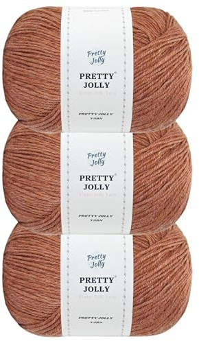 Pretty Jolly 3 nystan mjukt merinoull garn – mjukt och varmt, fingervikt, ullgarn för virkning och stickning, totalt 150 g/555 m (karamell)