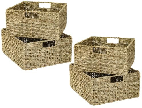 HMF Cesta de almacenamiento trenzada de algas marinas, juego de 4, apto para Kallax medio compartimento, 30 x 34 x 15 cm