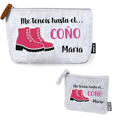 Handmade’s Victim Pack regalo feminista Navidad – Neceser y monedero personalizados con frase “Me tenéis hasta el coño Fieltro reciclado