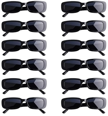 Gkhlg Pack of 12 Party Glasses Stylish Quality Material Sunglasses 90s Vintage Square Glasses for Men Women Coloured Sunglasses for Parties Beach Travel Festivals (Black)
