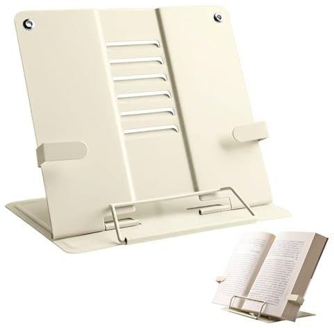 Atril para Libros Metálico, Atril Estudio Ajustable Plegable, Soporte Libro Multifuncional, Soporte de Lectura Libro Portátil, para Libros de Cocina, Recetas, Documentos, Música (Beige)