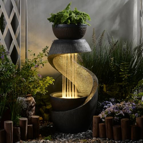 Bumilgar Gartenbrunnen Brunnen Zierbrunnen Zimmerbrunnen Brunnen Springbrunnen mit LED-Licht Wasserfall Wasserspiel für Garten,Balkon,Terrasse 82 cm Tall