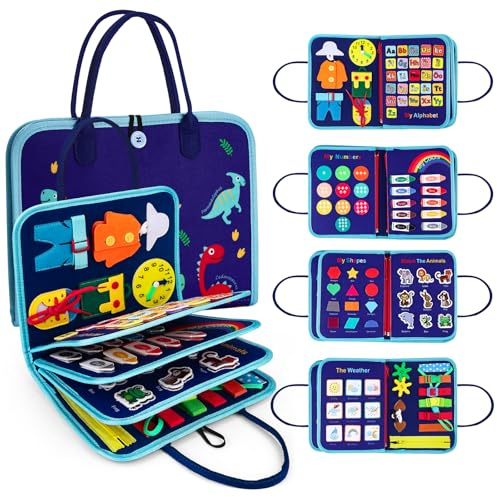 Acsatont Busy Board Jouet, Montessori Toys pour 1 2 3 Ans Enfants, Livre Calme Activités d'apprentissage, Les Jouets de Puzzle en Feutre, Jouets d'anniversaire pour 1 2 3 Ans de Filles (Bleu)