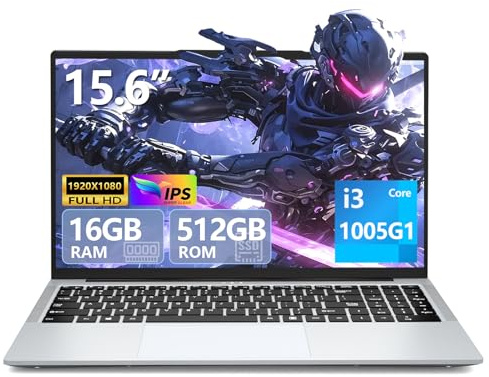 MOGIKK Ordenador Portátil 15,6 Pulgadas, Core i3-1005G1 Procesador 16 GB RAM DDR4 512 GB SSD Win 11 PC Portátil, Laptop Teclado Digital Retroiluminado Desbloqueo Tipo C Batería Computadora portátil